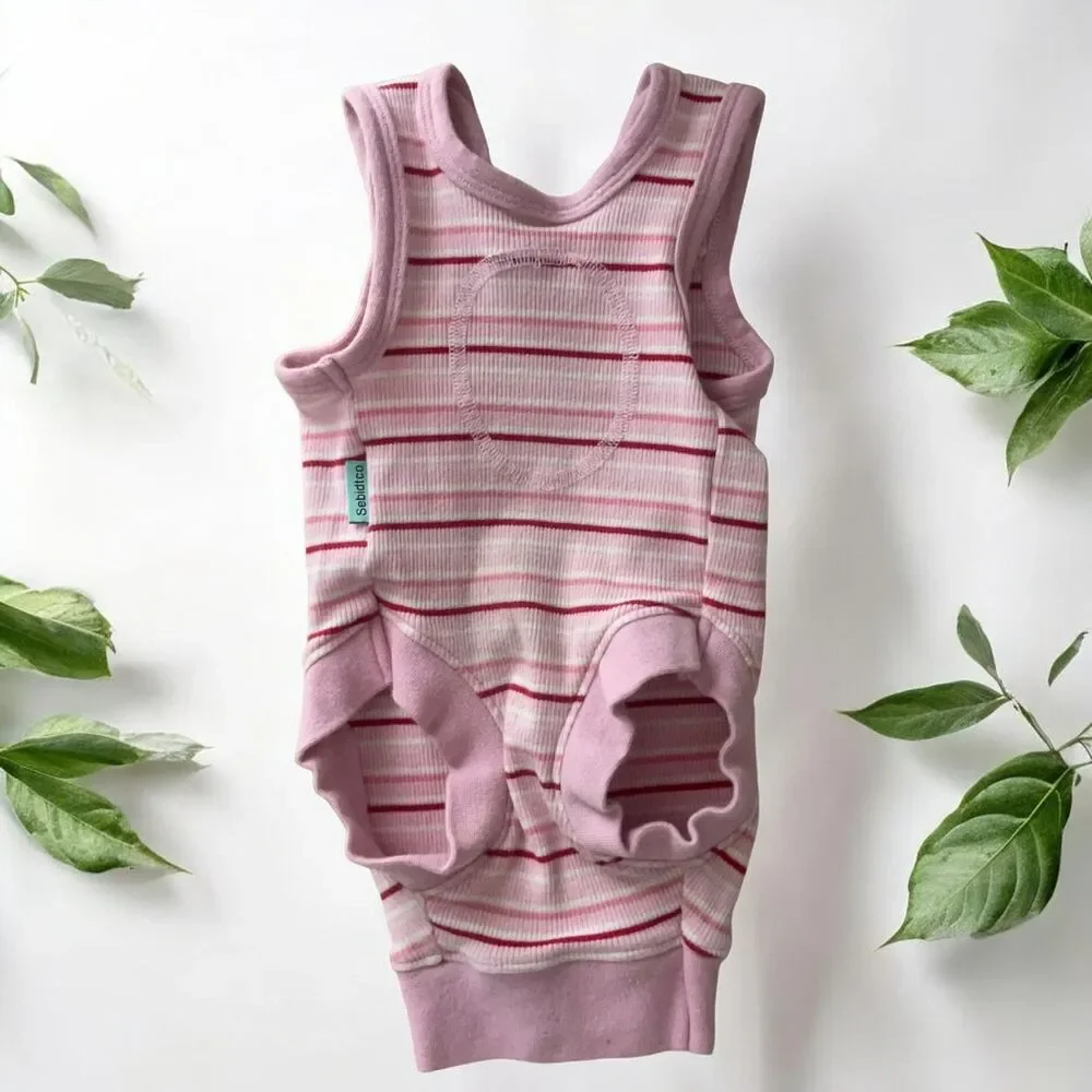 Sebdtico Soft Dog Onesie Recovery Suit in Pink Stripe